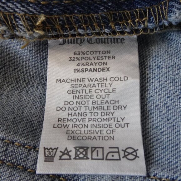 Juicy Couture Overalls Women's Size M Blue Denim Wide Leg Rhinestone Logo - Picture 10 of 10